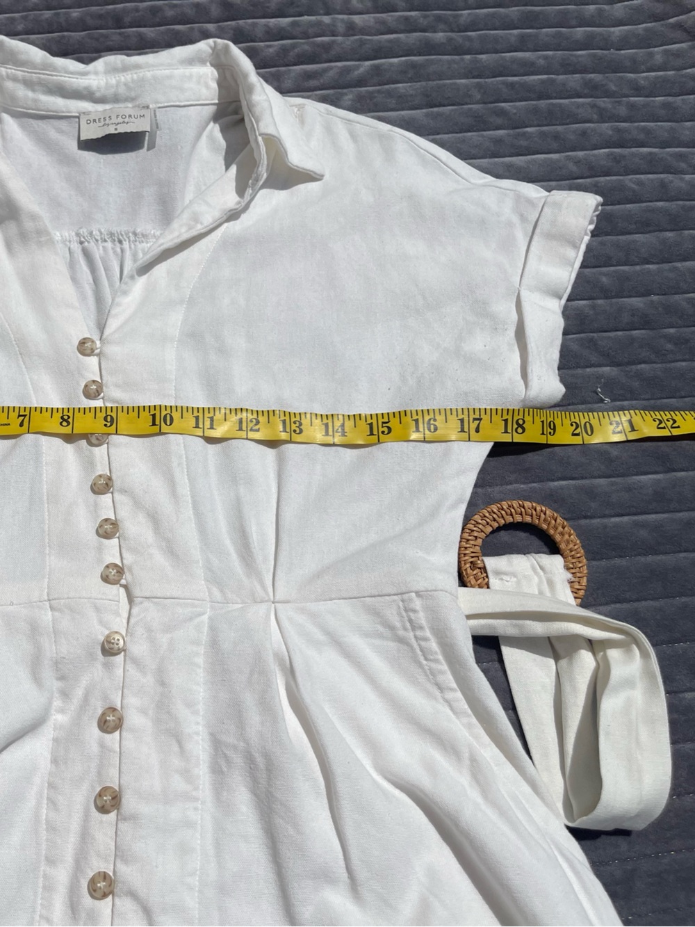Dress Forum LA White Button-Front Linen Blend Belted Midi Dress Size Small - Picture 4 of 8
